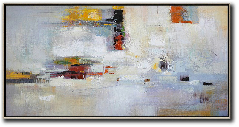 Original Painting Hand Made Large Abstract Art,Horizontal Palette Knife Contemporary Art,Hand Made Original Art,Grey,White,Purple,Red.etc